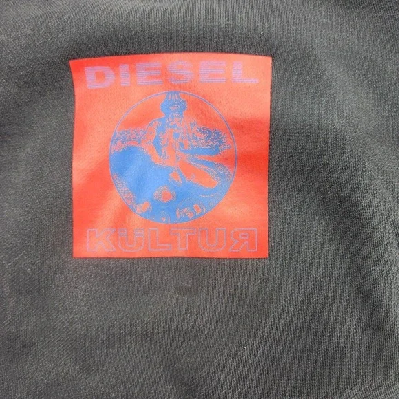 Diesel Hoodie Mens Large Black Haute Kultur Faded Pullover Patch Sweater Adult